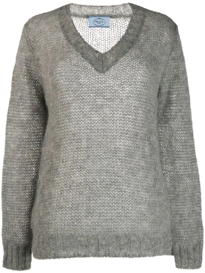 Shop Prada V Neck Sweater In Grigio