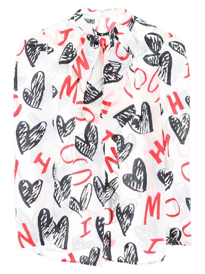 Shop Moschino Printed Blouse In White Black Red (white)