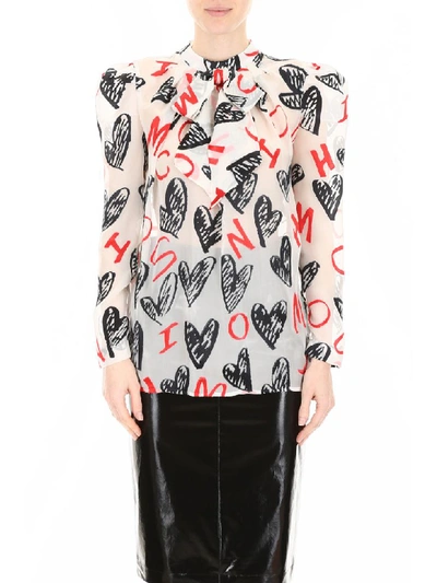 Shop Moschino Printed Blouse In White Black Red (white)