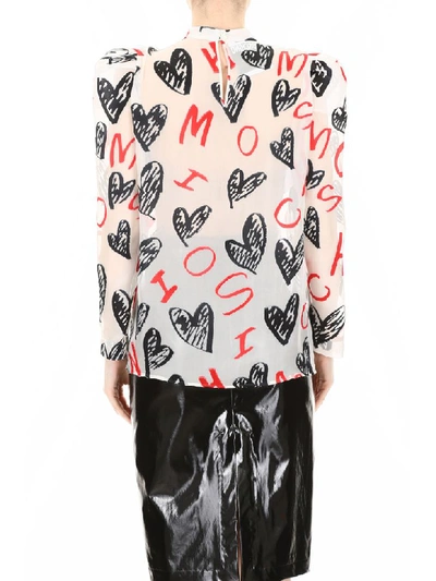 Shop Moschino Printed Blouse In White Black Red (white)