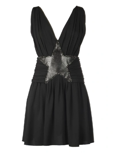 Shop Saint Laurent Star Applique Mini Dress In Noir
