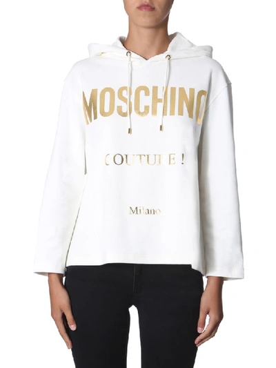 Shop Moschino Hooded Sweatshirt In Bianco