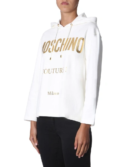 Shop Moschino Hooded Sweatshirt In Bianco