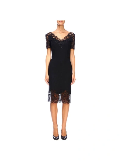 Shop Ermanno Scervino Sheath Dress With Lace Details In Black
