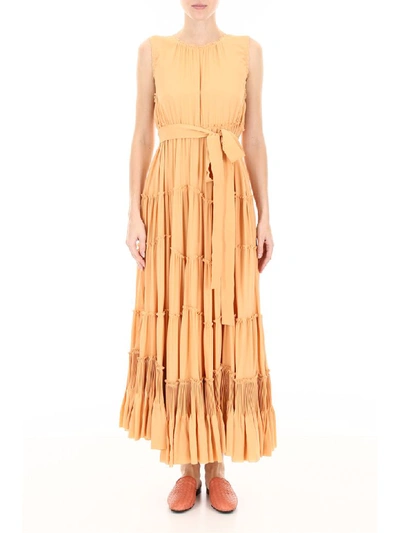Shop Bottega Veneta Ruffled Dress In Dark Blondie (beige)
