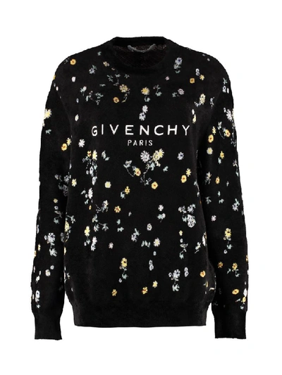 Shop Givenchy Logo Embroidery Crew-neck Sweatshirt In Black