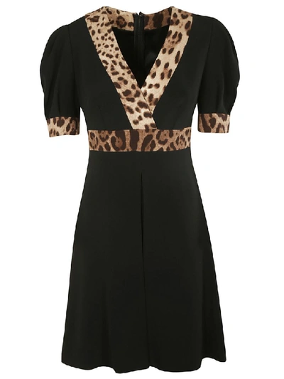 Shop Dolce & Gabbana Leopard Print V-neck Dress In Black