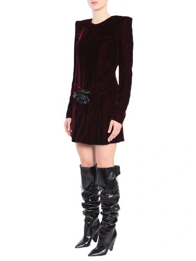 Shop Saint Laurent Long-sleeved Minidress In Bordeaux