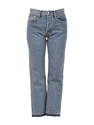 Shop Helmut Lang Frayed Cropped Jean In Blue