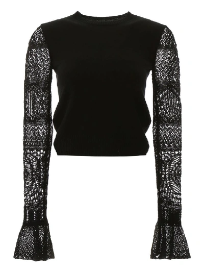 Shop Alexander Mcqueen Pullover With Crochet Sleeves In Black (black)