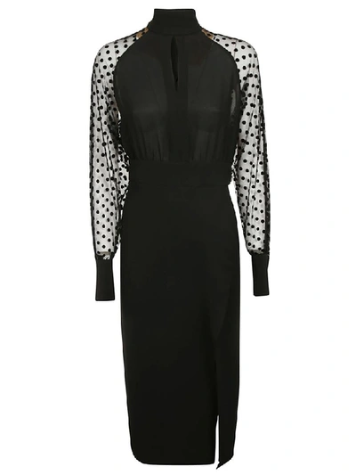 Shop Balmain Polka Dot Lace Dress In Black