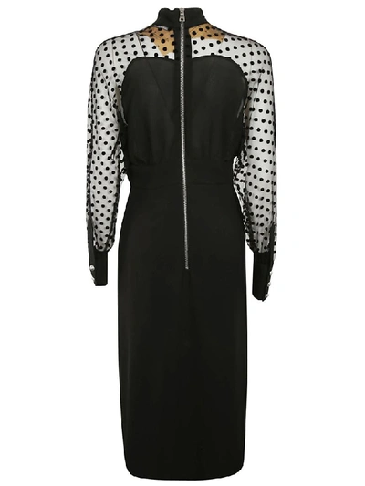 Shop Balmain Polka Dot Lace Dress In Black