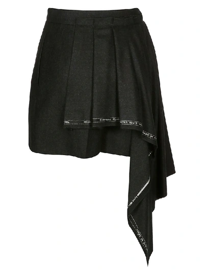 Shop Alexander Mcqueen Hight Waisted Asymmetric Shorts In Anthracite