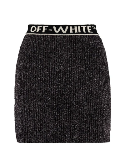 Shop Off-white Knitted Lurex Skirt In Silver