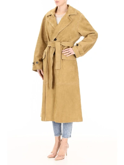 Shop Golden Goose Suede Coat In Olive (brown)