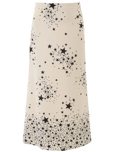 Shop Miu Miu Stars Print Midi Skirt In Avorio Nero (white)