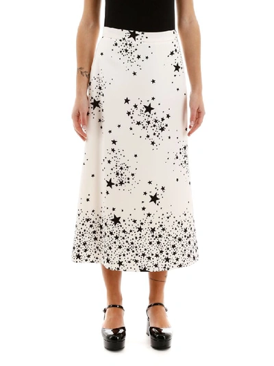 Shop Miu Miu Stars Print Midi Skirt In Avorio Nero (white)