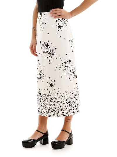 Shop Miu Miu Stars Print Midi Skirt In Avorio Nero (white)