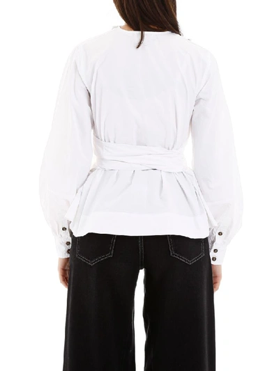 Shop Ganni Wrap Blouse In Bright White (white)