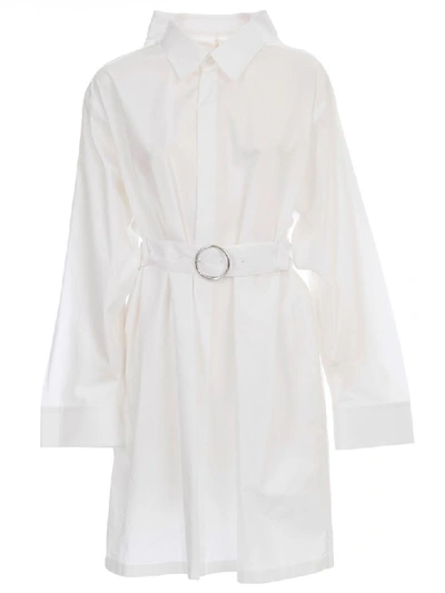 Shop Maison Margiela Dress L/s Cotton Popeline In White