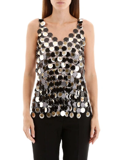 Shop Paco Rabanne Sequins Top In Black Silver Light Gold (metallic)