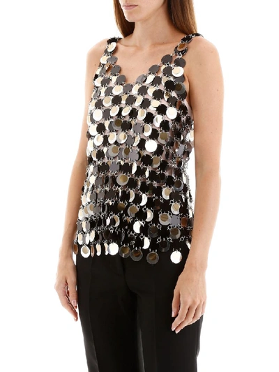 Shop Paco Rabanne Sequins Top In Black Silver Light Gold (metallic)