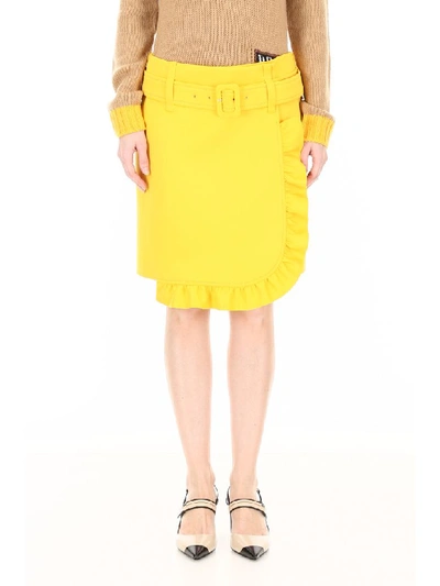 Shop Prada Ruffled Mini Skirt In Giallo Giallo (yellow)