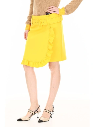 Shop Prada Ruffled Mini Skirt In Giallo Giallo (yellow)