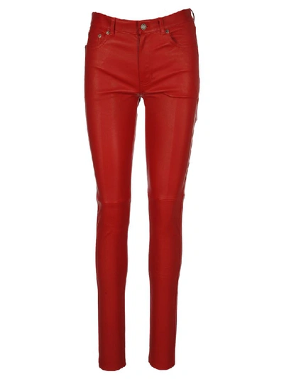 Shop Saint Laurent Stretch Lambskin Skinny Jeans In Red