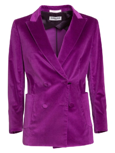 Shop Saulina Double Breasted Cotton Velvet Jacket In Viola