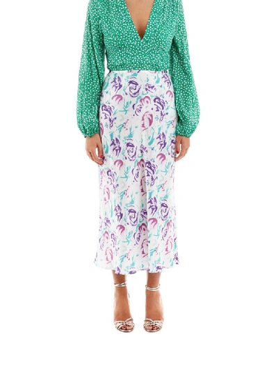 Shop Rixo London Kelly Skirt In Italian Floral Pink Teal (white)