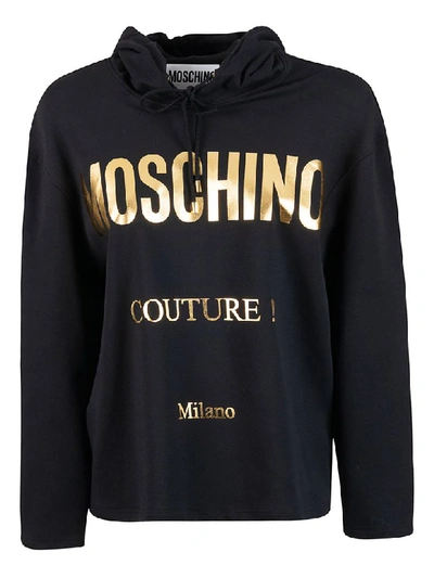 Shop Moschino Couture! Logo Print Hoodie In Black