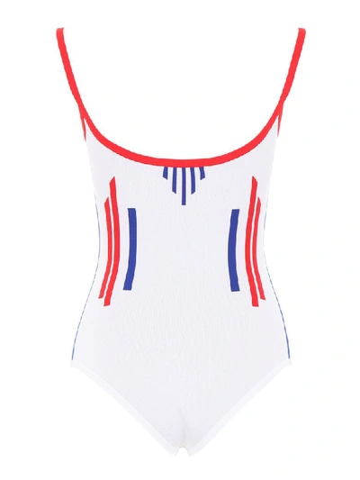 Shop Prada Jacquard Swimsuit In Bianco Rosso (white)