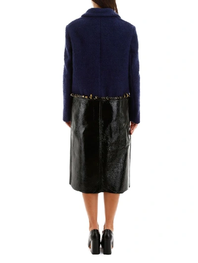 Shop Marni Coat With Piercings In Light Navy Black (blue)
