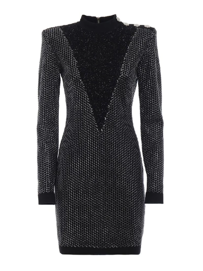 Shop Balmain Dress In Black/silver