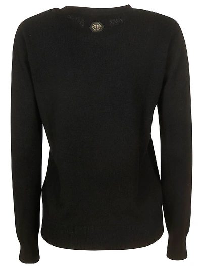 Shop Philipp Plein Round Neck Ls Skull Sweater In Black