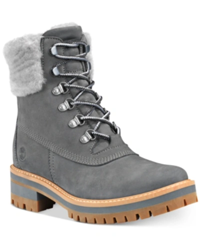 Shop Timberland Women's Courmayeur Valley Shearling Leather Boots Women's Shoes In Medium Grey