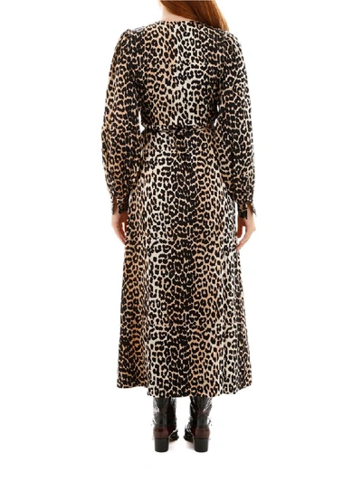 Shop Ganni Leopard-printed Wrap Dress In Leo (black)