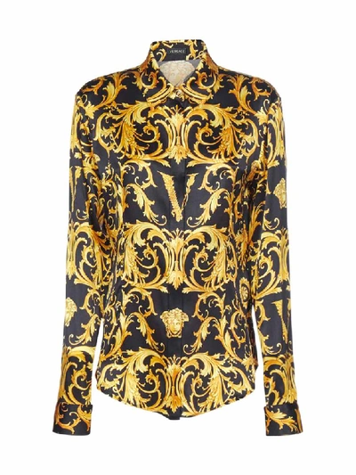 Shop Versace Fitted Shirt In Fdo Nero + Stampa Oro