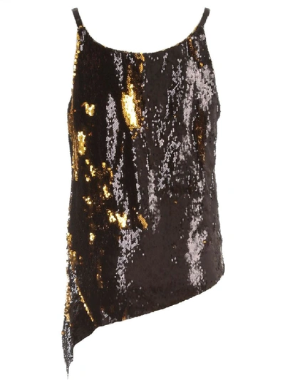 Shop Marques' Almeida Top This Straps Sequin W/draped Hem In Black Gold