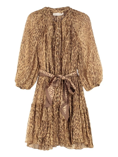 Shop Zimmermann Espionage Belted Silk Dress In Beige