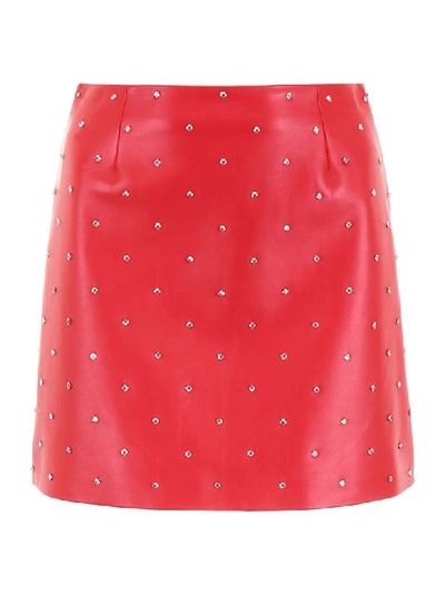 Shop Miu Miu Studded Leather Mini Skirt In Rosso (red)