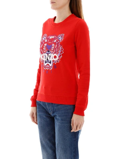 Shop Kenzo Sweatshirt With Tiger Embroidery In Rouge Moyen (red)