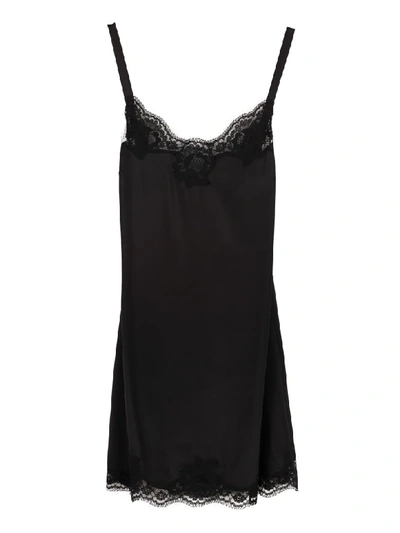Shop Dolce & Gabbana Silk Dress With Lace Detail In Black