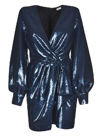 Shop Amen Sparkling Sequin-coated Belted Dress In Blue