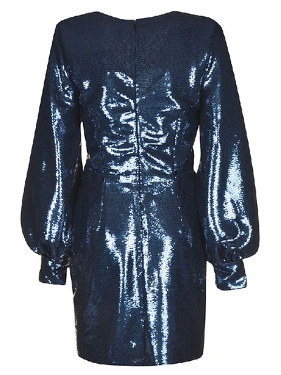 Shop Amen Sparkling Sequin-coated Belted Dress In Blue