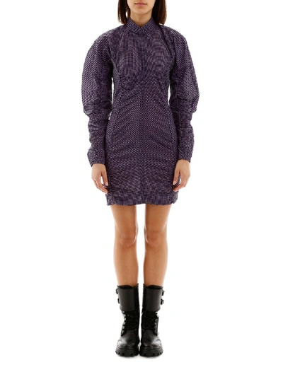 Shop Ganni Check Mini Dress In Deep Lavender (purple)