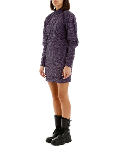 Shop Ganni Check Mini Dress In Deep Lavender (purple)