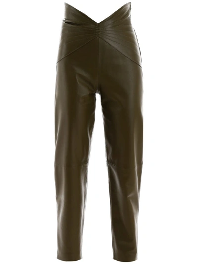 Shop Attico Butterfly Leather Pants In Verde Militare (green)
