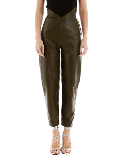 Shop Attico Butterfly Leather Pants In Verde Militare (green)